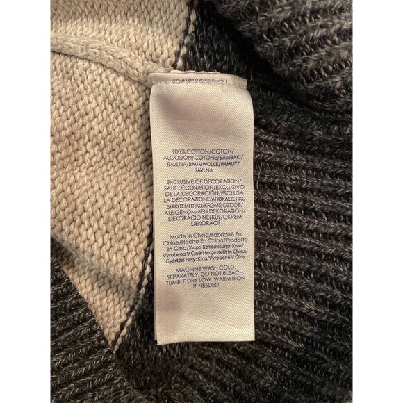 Chaps Men’s Sweater Size Large 100% Cotton Striped Heavy Knit EUC Tan & Gray - Picture 8 of 10